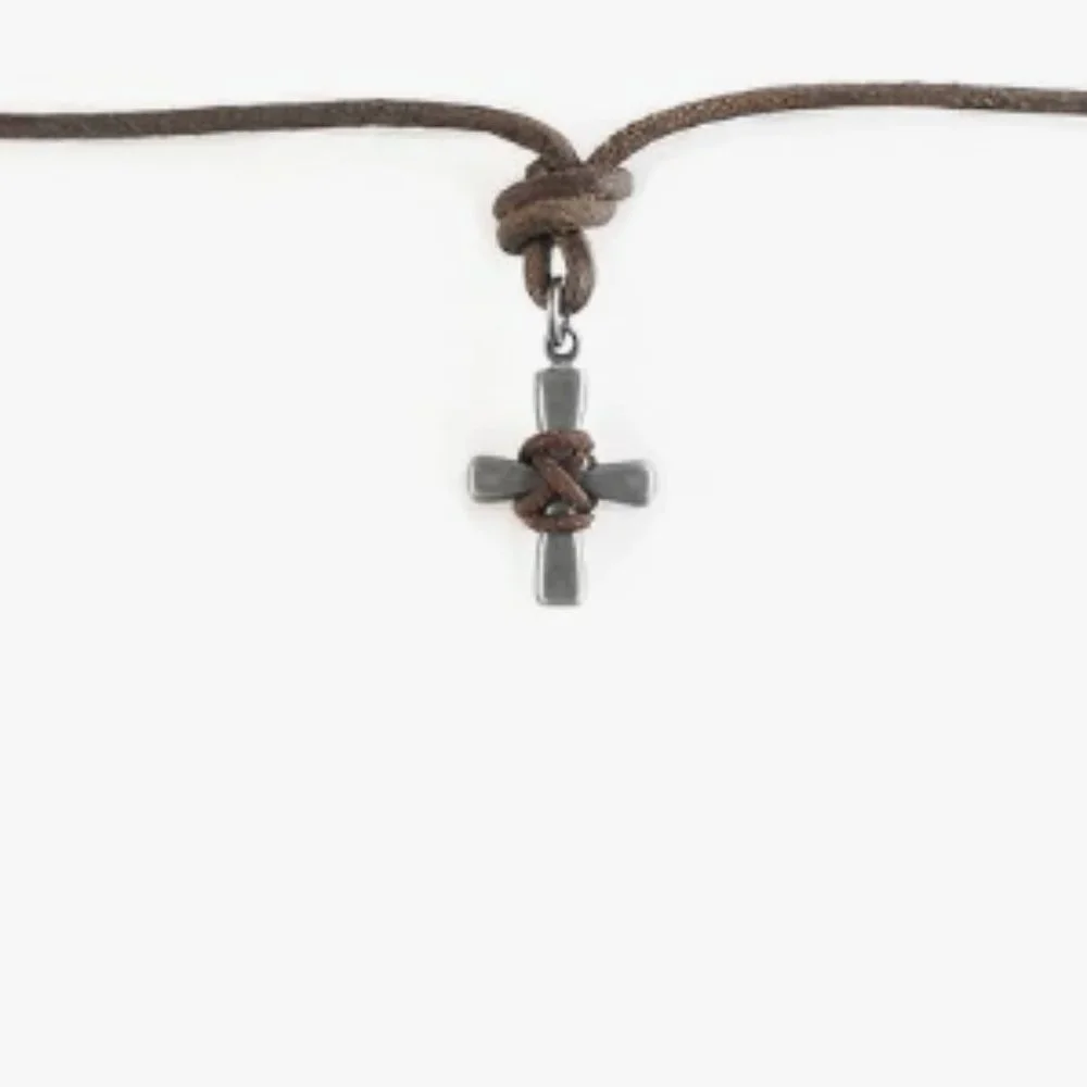 Leather Men's Cross Pendant Necklace